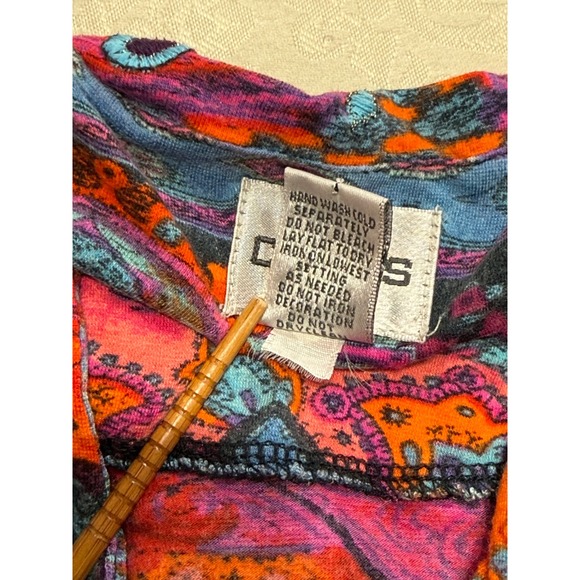 Chico's Paisley Patchwork Tunic Top Women's Size 1 Beaded V Neck Long Sleeve‎ - Picture 6 of 12